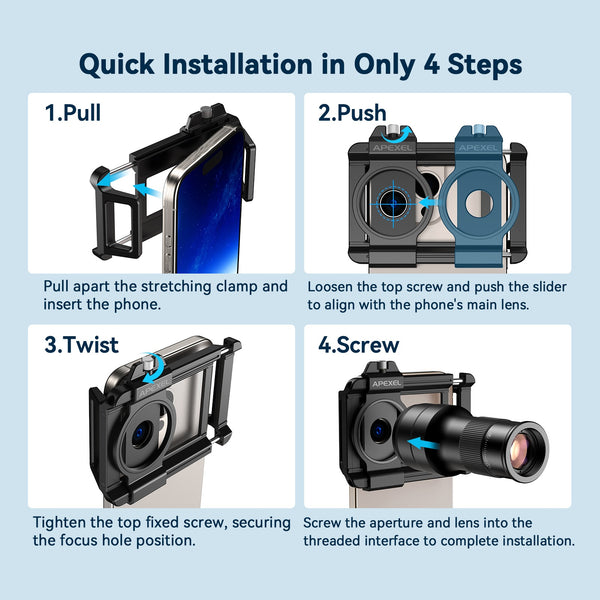 6x Zoom Telephoto Phone Lens with 150mm Macro Lens