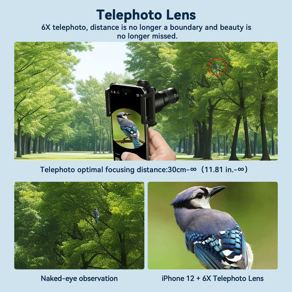 6x Zoom Telephoto Phone Lens with 150mm Macro Lens