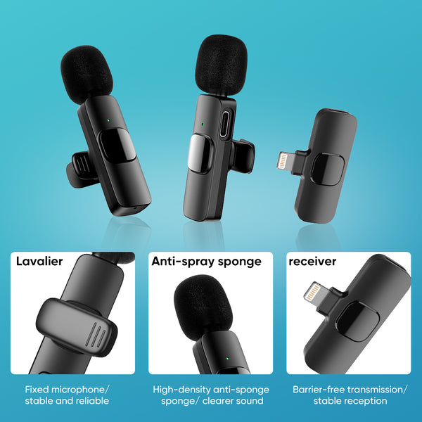 Dual Wireless Lavalier Microphone for iPhone / Samsung / Google