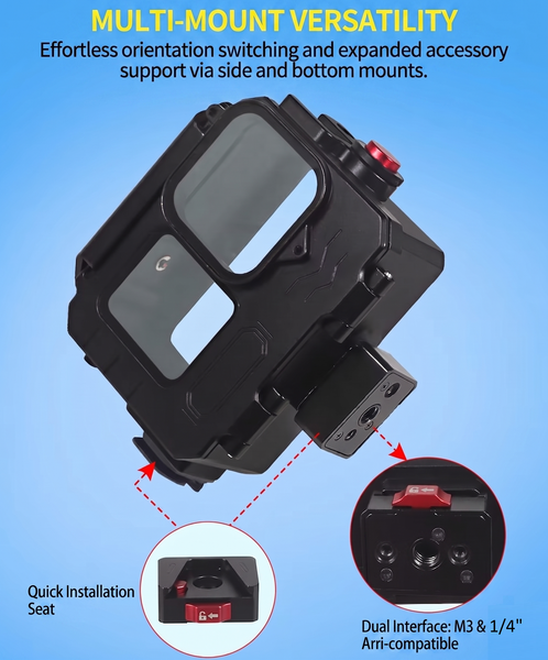 Aluminium Waterproof Housing Case for GoPro Hero 13 / Hero 12 / Hero 11 / Hero 10 / Hero 9