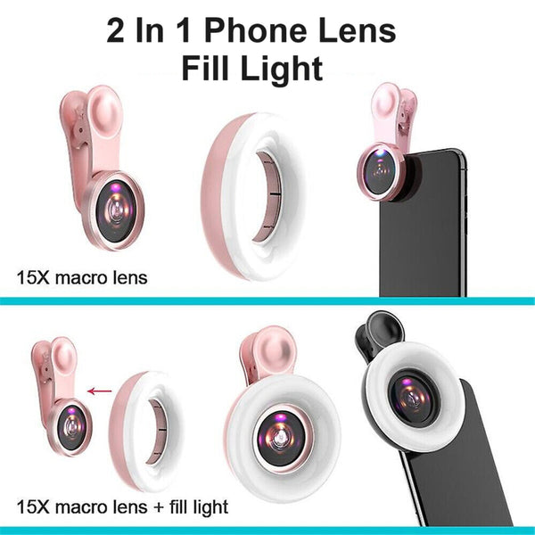 Mini Fill Light 15x Macro Phone Lens