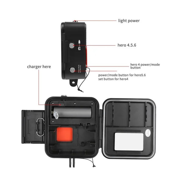 40M Waterproof Case Diving Light with Red Lens for GoPro Hero 3+/ 4 / 5 / 6 / 7